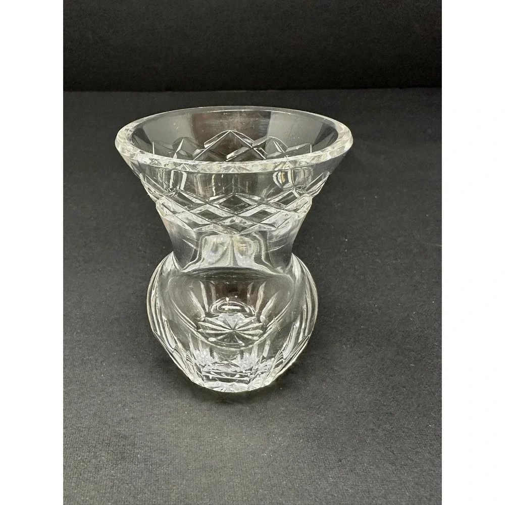 Vintage Cut Crystal Thistle Bud Vase Clear Glass Starburst Base 3.25 Inch
